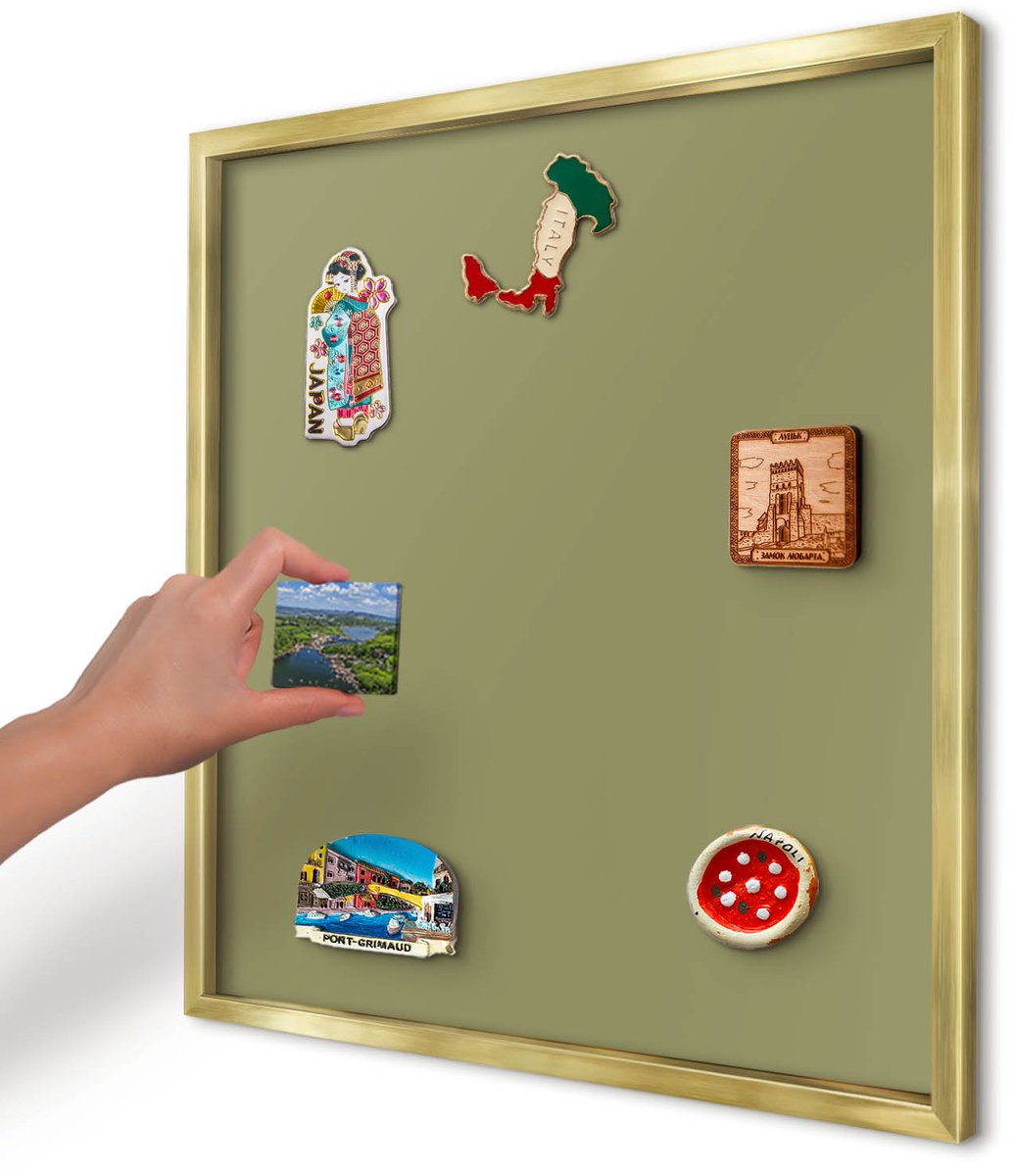 Artprintcave Geel Magneetbord mit Gouden Frame - 50x50 cm - Groen Gras Magnetisch Bord Voor Magneten - Minimalist Notitiebord - Achtergronden En Patronen