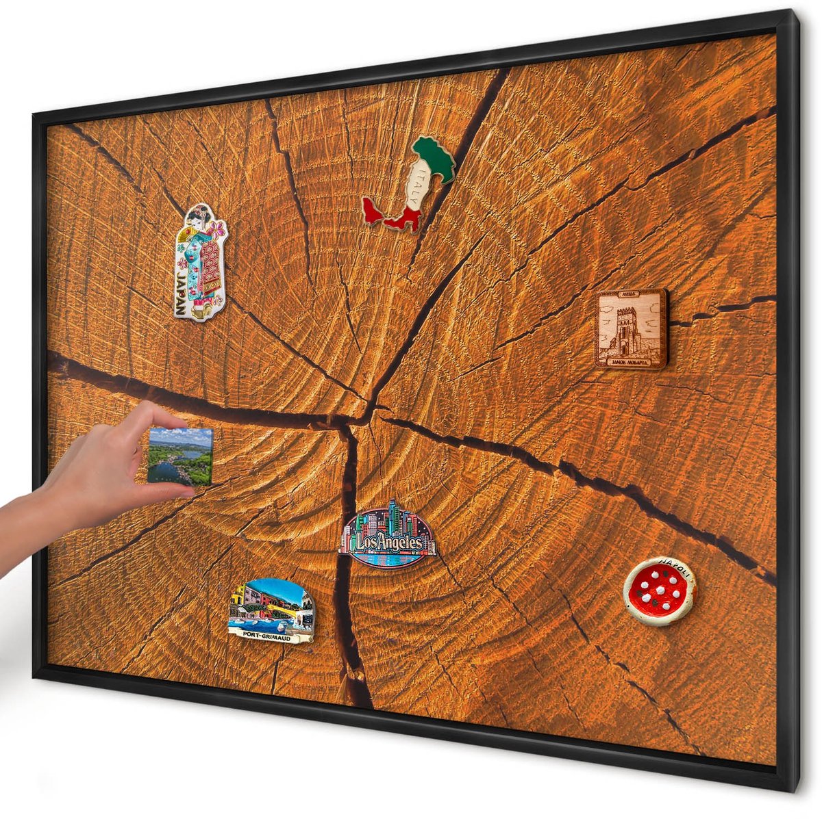Artprintcave Oranje Magneetbord mit Zwart Frame - 100x70 cm - Houtnerf Notitiebord - Rustiek Memobord Keuken - Texturen