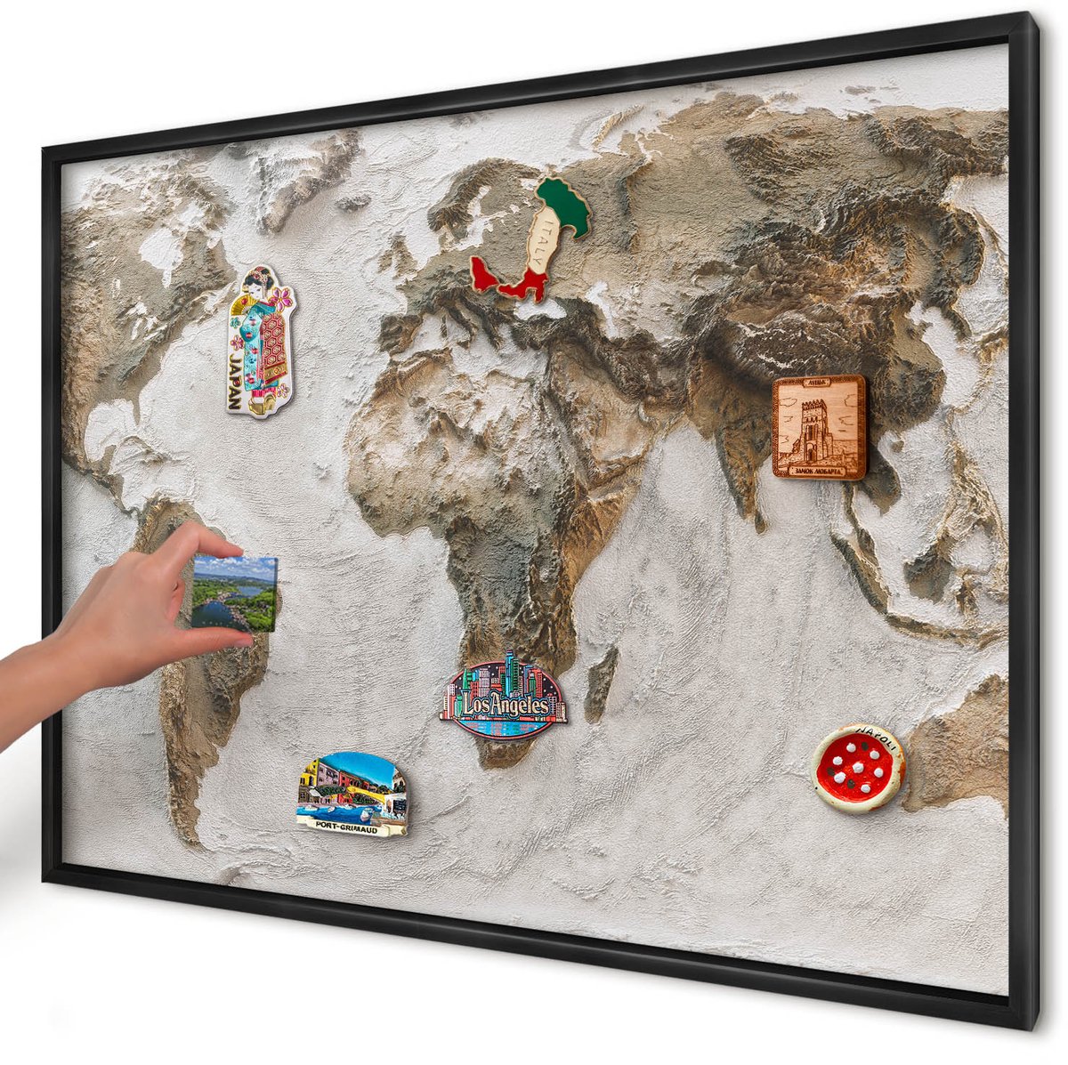 Artprintcave Beige Magneetbord mit Zwart Frame - 100x70 cm - Reliëfkaart Magneet Bord mit Frame - Realistisch Bord Voor Magneten - Kaarten