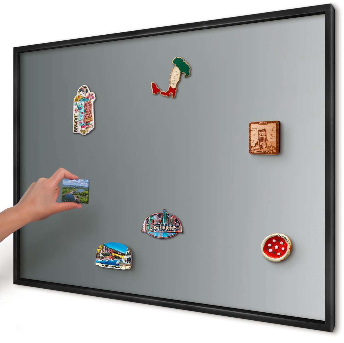 Artprintcave Grijs Magneetbord mit Zwart Frame - 100x70 cm - Blauwe Gradiënt Magneetbord Voor Foto's - Minimalist Magnetisch Bord - Achtergronden En Patronen