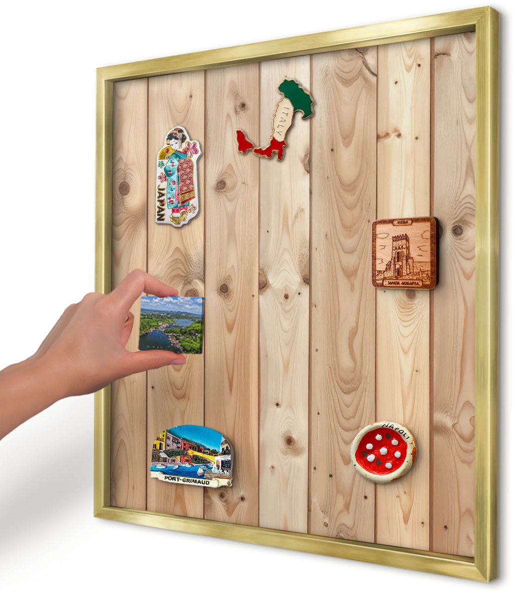 Artprintcave Beige Magneetbord mit Gouden Frame - 50x50 cm - Houten Planken Bord Voor Magneten - Rustiek Magneet Bord mit Frame - Texturen
