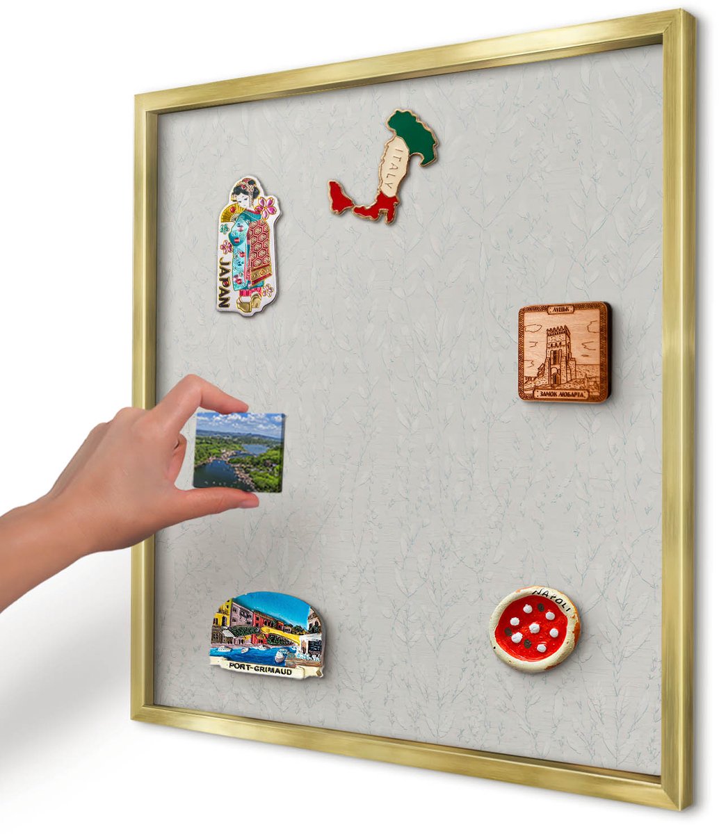 Artprintcave Grijs Magneetbord mit Gouden Frame - 50x50 cm - Plantenpatroon Wandbord Magnetisch - Minimalist Memobord Keuken - Achtergronden En Patronen