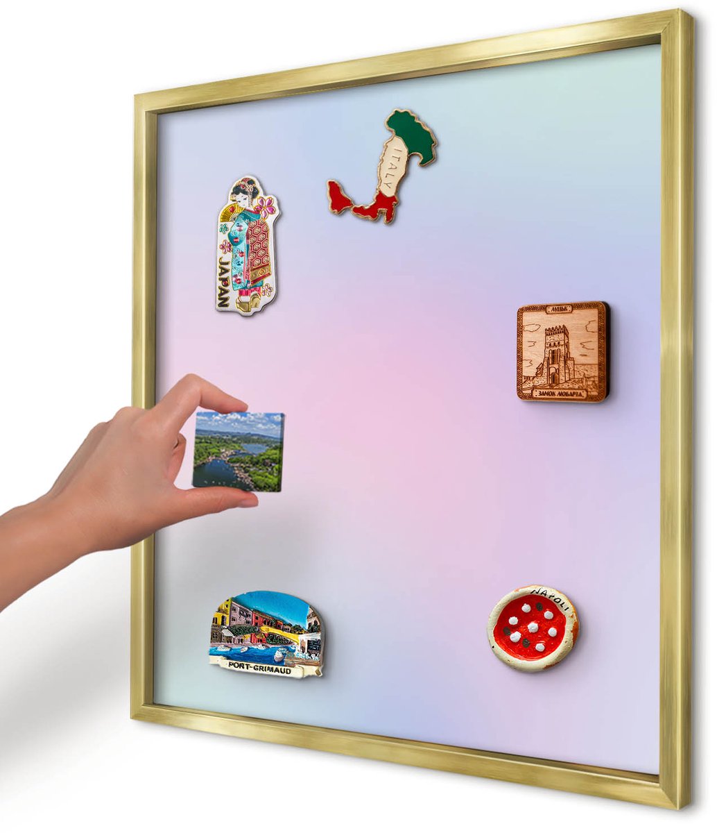 Artprintcave Blauw Magneetbord mit Gouden Frame - 50x50 cm - Pastelkleurige Overgang Bord Voor Magneten - Minimalist Wandbord Magnetisch - Abstractie