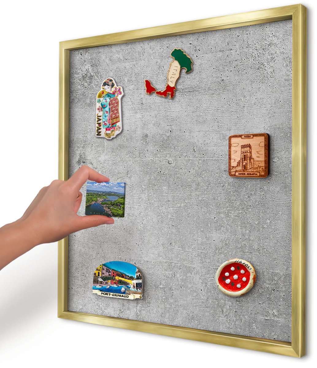 Artprintcave Grijs Magneetbord mit Gouden Frame - 50x50 cm - Betonpatroon Magneetbord Voor Keuken - Industrieel/Loft Wandbord Magnetisch - Texturen