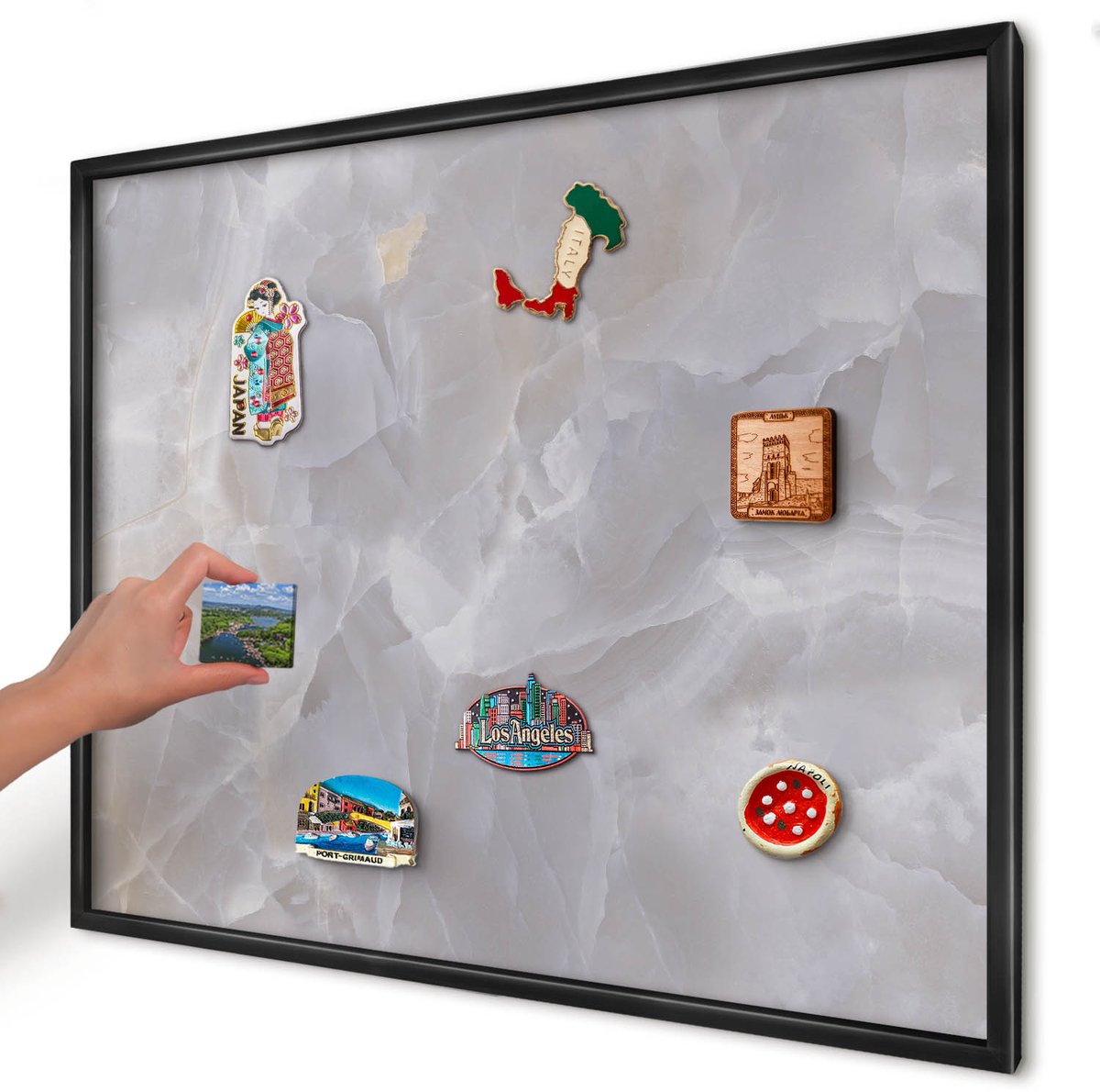 Artprintcave Grijs Magneetbord mit Zwart Frame - 80x60 cm - Grijze Elegantie Magneet Bord mit Frame - Minimalist Wandbord Magnetisch - Texturen