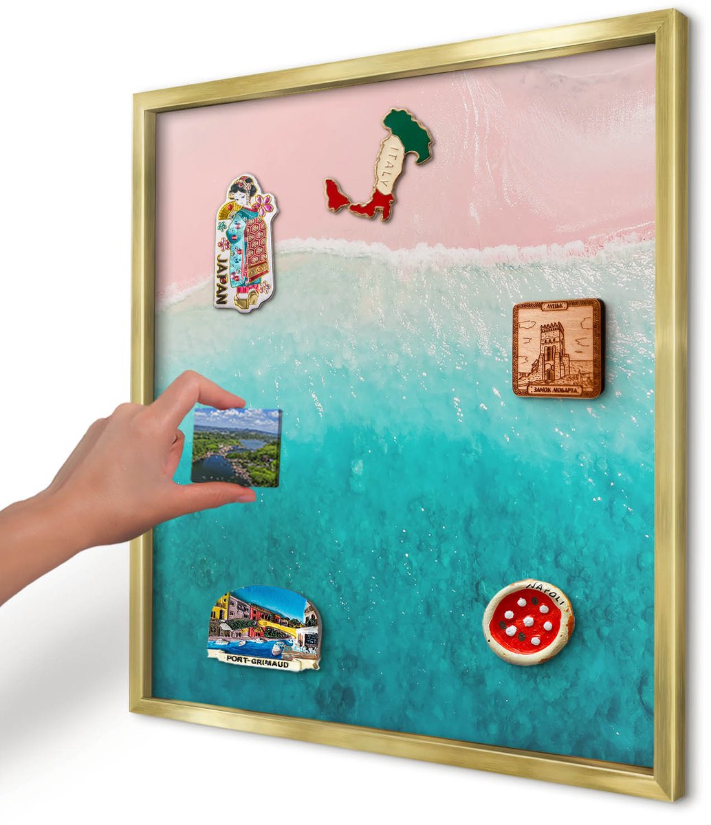 Artprintcave Roze Magneetbord mit Gouden Frame - 50x50 cm - Zomerse Ontspanning Magneetbord Voor Keuken - Fotografisch Magnetisch Bord - Landschappen