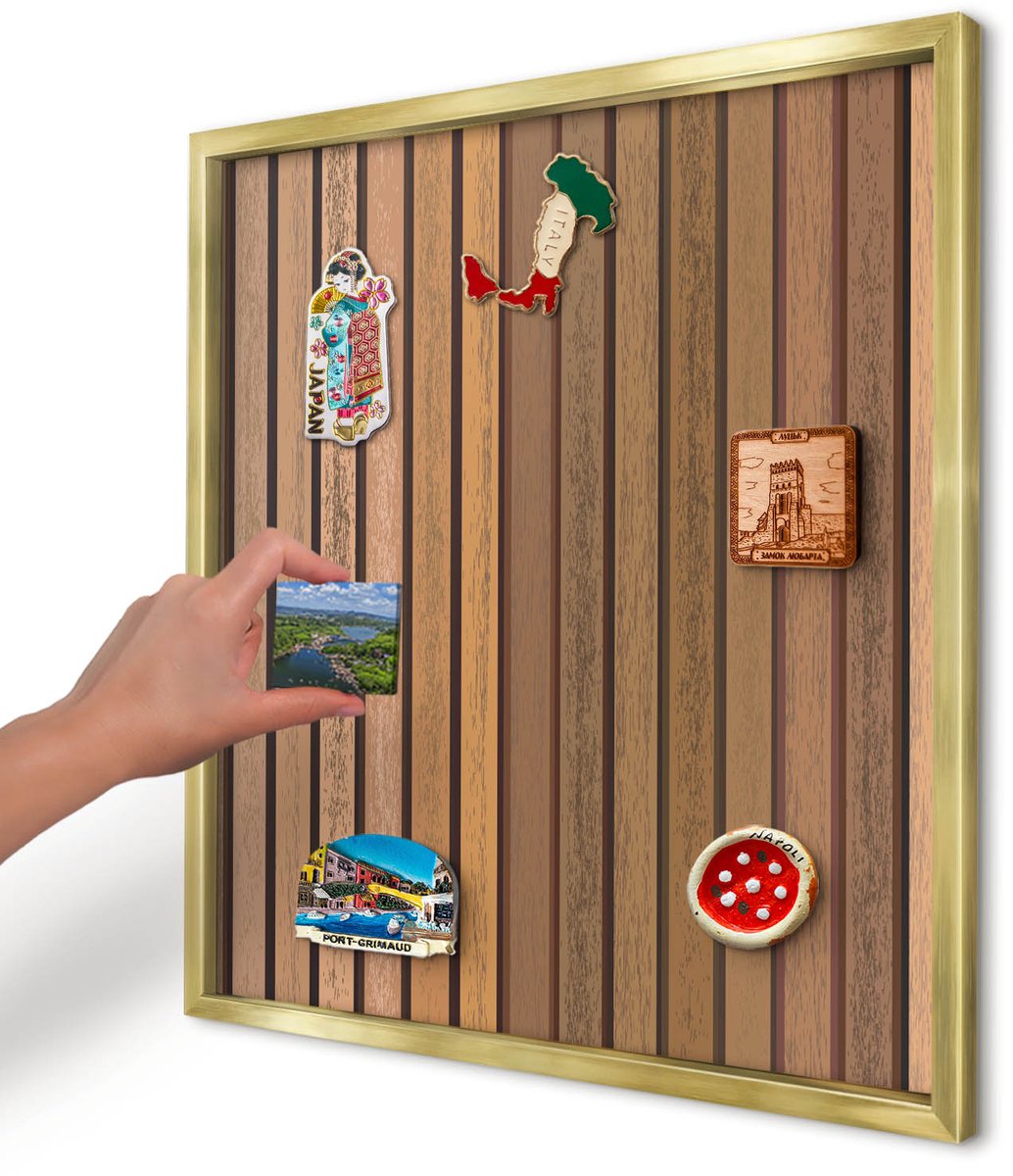 Artprintcave Bruin Magneetbord mit Gouden Frame - 50x50 cm - Warme Riemen Magneetbord Voor Keuken - Rustiek Magnetisch Bord - Texturen