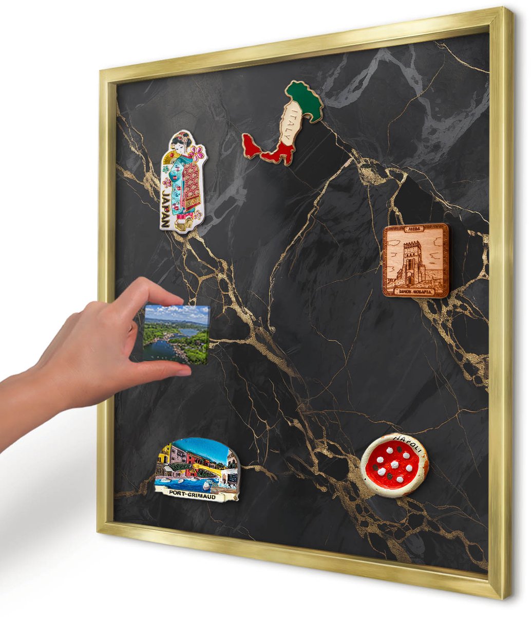 Artprintcave Zwart Magneetbord mit Gouden Frame - 50x50 cm - Zwart Marmer Wandbord Magnetisch - Modern Magneetbord Voor Foto's - Texturen