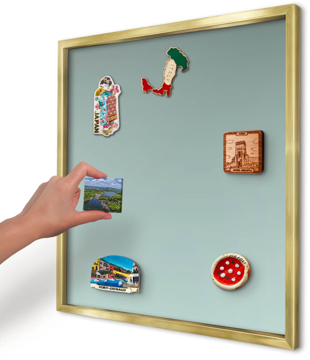 Artprintcave Turkoois Magneetbord mit Gouden Frame - 50x50 cm - Turkooizen Kleurovergang Magneet Bord mit Frame - Minimalist Bord Voor Magneten - Achtergronden En Patronen