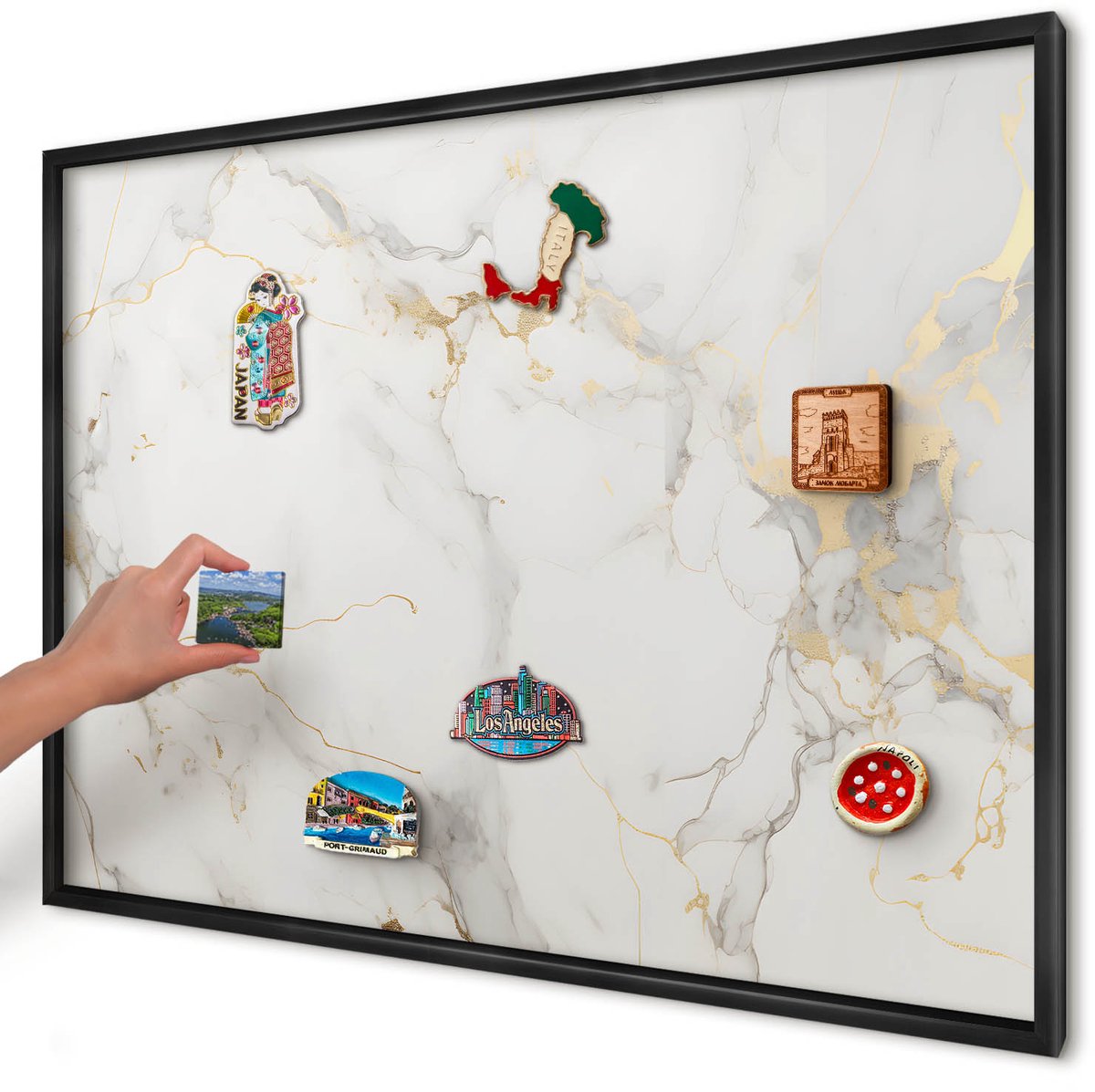 Artprintcave Wit Magneetbord mit Zwart Frame - 100x70 cm - Verfijnde Elegantie Wandbord Magnetisch - Modern Memobord Keuken - Texturen