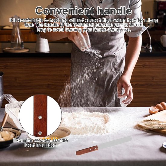 Crêpeverdeler, T-vormig hoekpalet taart, 32 cm houten handvat — afbeelding 2
