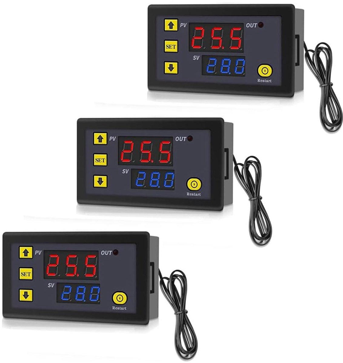 Digitale temperatuurregelaar W3230 20A DC 12V digitale thermostaat, temperatuurschakelaar 50-120 °C met NTC 10K sensor, 3 stuks