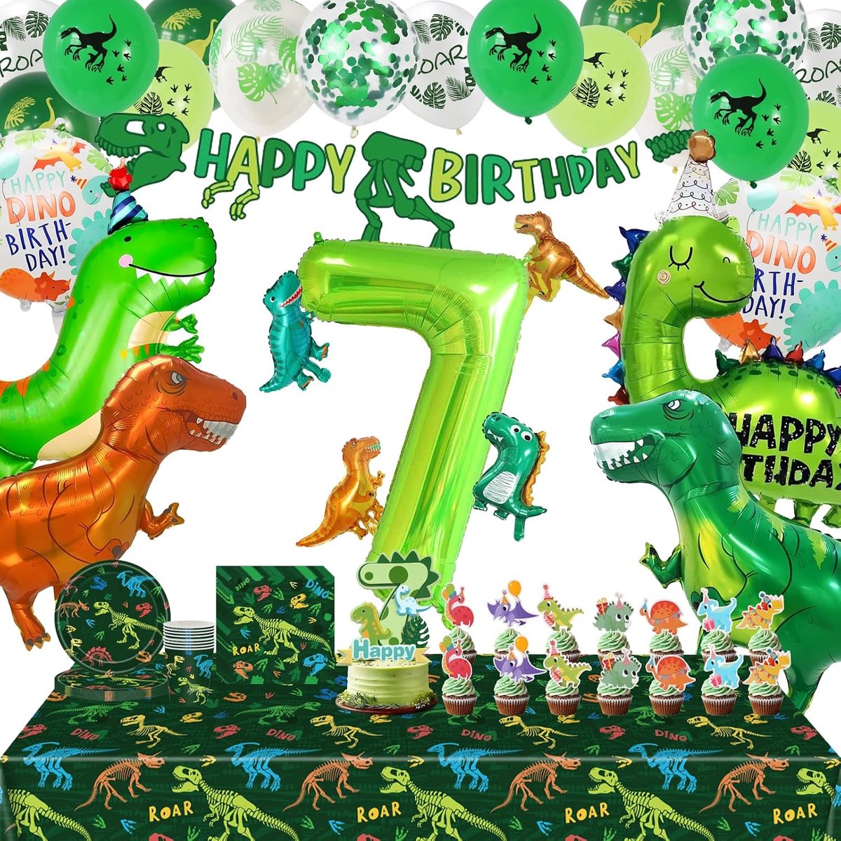 Verjaardagsdecoratieset Van 6/7/8/9/10 Jaar, Verjaardagsballon, Gigantische Dinosaurusballon Met Happy Birthday-Banner Voor Een Dinosaurusthema-Decoratie