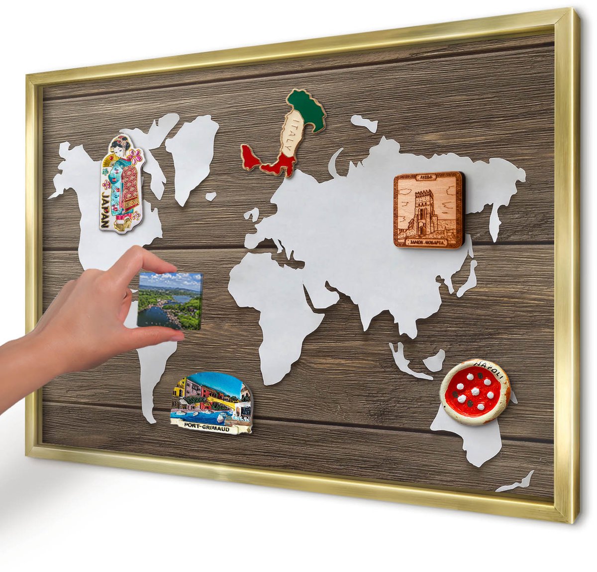 Artprintcave Bruin Magneetbord mit Gouden Frame - 60x40 cm - Houten Kaart Notitiebord - Minimalist Magneet Bord mit Frame - Kaarten