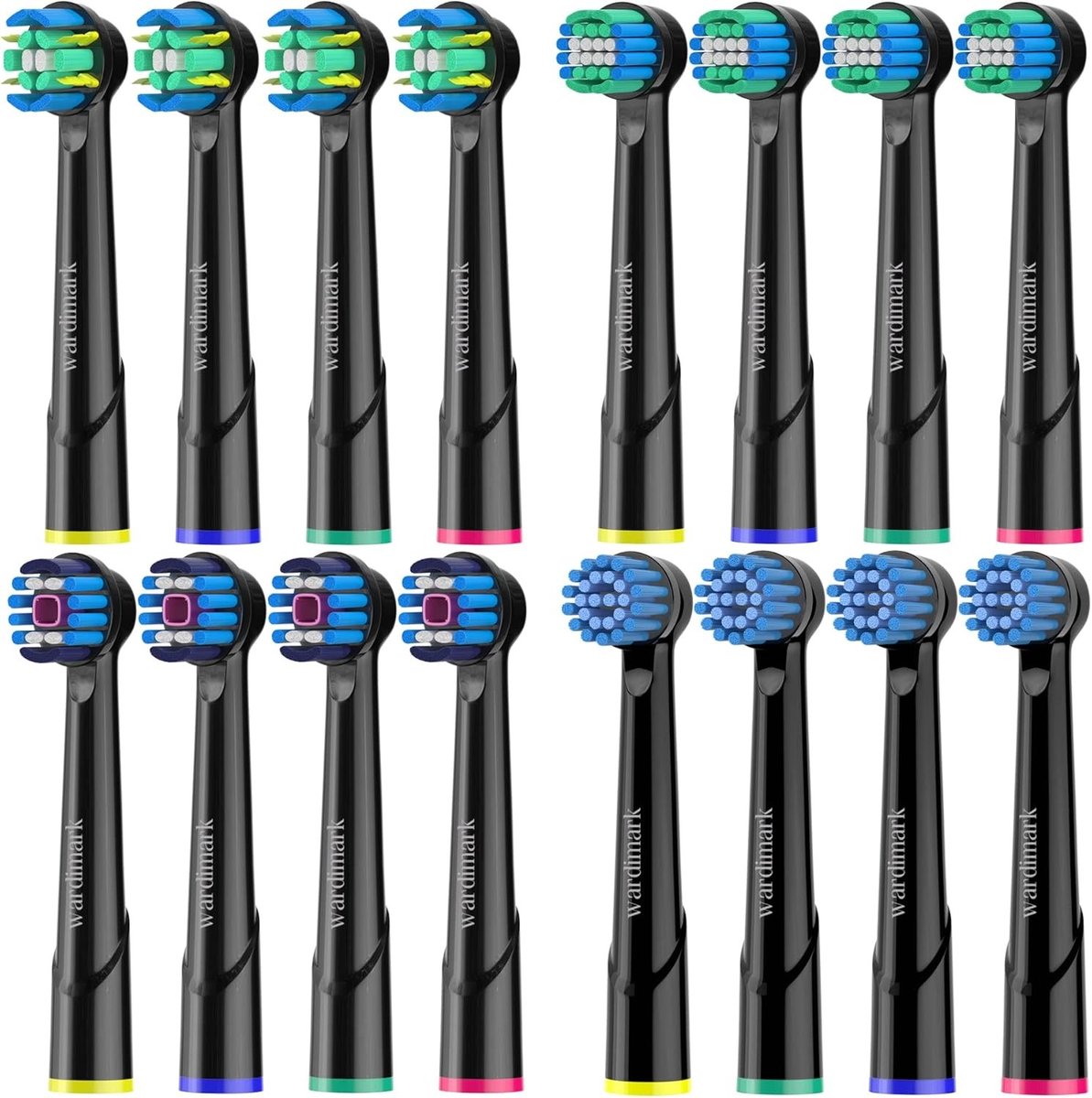 Tandenborstelkop Vervanging - Compatibel Braun - 4 Types - Zwart - 16 Stuks