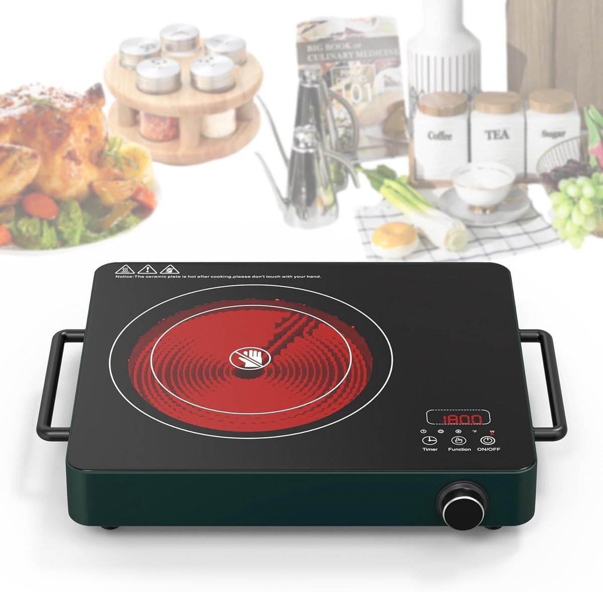 Elektrische Kookplaat - Enkele Brander - 1800W - 9 Vermogensniveaus - 110-120V voor Noord-Amerika