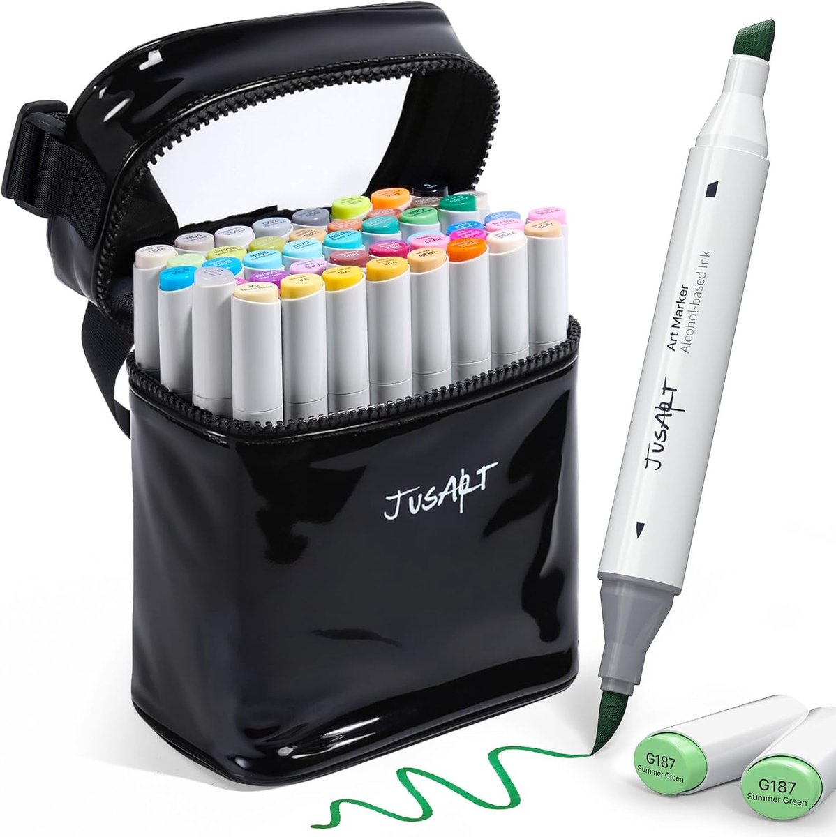 SnelShoppen - Alcohol Markers Set 48 Kleuren, Dubbelpunt Art Markers met Borsteltip en Chisel, Niet Giftige Alcohol Markers voor Volwassen Kleurboeken