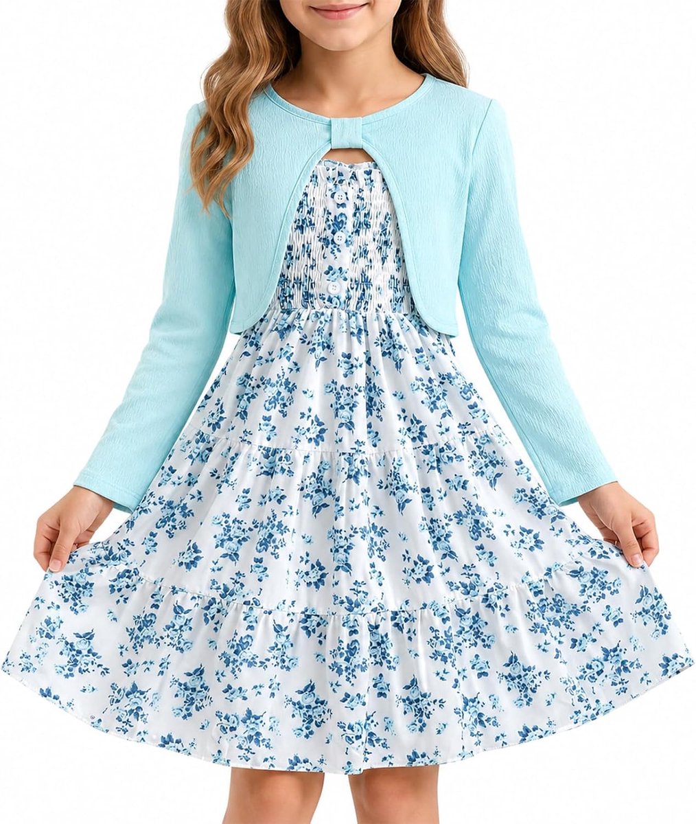 Jurk met bloemenprint voor kleine meisjes met cardigan mouwloze zomerse jurk en sets met lange mouw shrug lente zomer herfst kleding