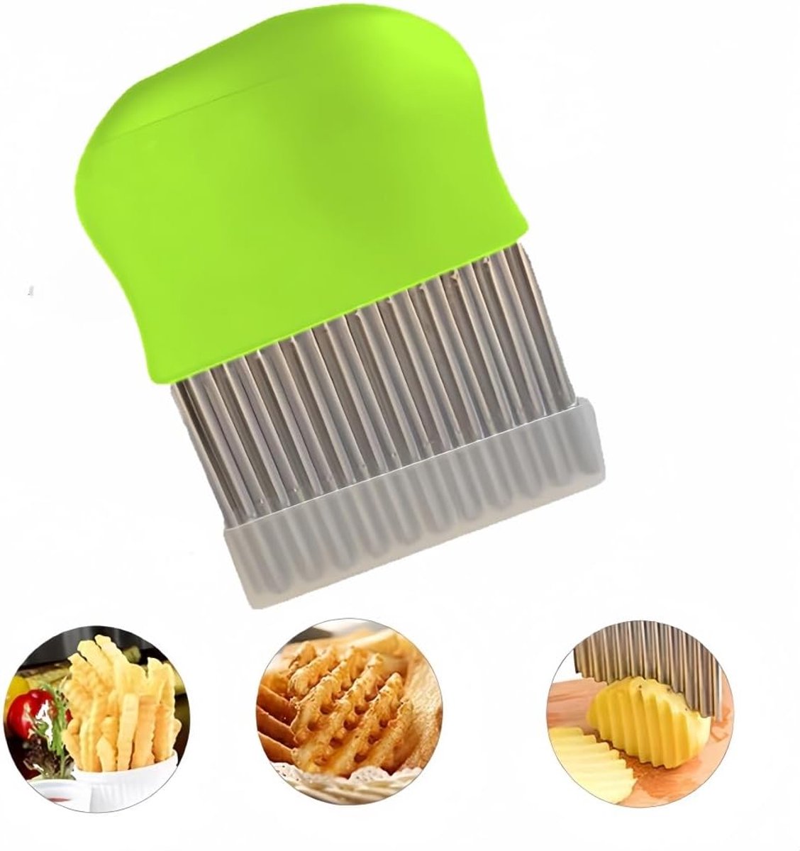 golfsnijder, roestvrij staal, aardappelspiraalsnijder, golfsnijder voor friet, groenten en fruit, golfsnijgereedschap (groen)