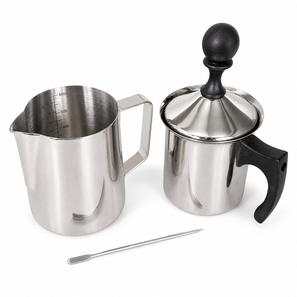 My Green Deal Latte Art Set 3-delig – Handmatige Melkopschuimer 400 ml – RVS Melkkan 600 ml – Latte Art Pen