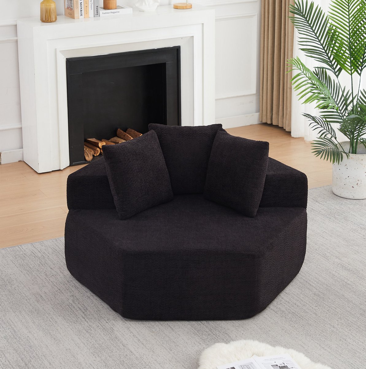 FloraGrace Fauteuil Hexagonaal Enkele Zit Modern Modulair Met 3 Kussens En Armleuningen Voor Woonkamer Lounge Stof Zwart