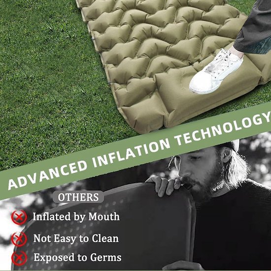Campingslaapmatje - Opblaasbaar matras - Outdoor slapen - Ingebouwde voetpomp - 190x75x15cm - Groen — afbeelding 3