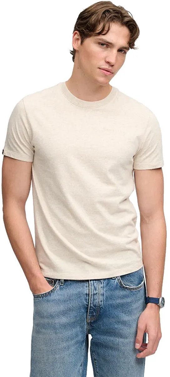 Superdry Essential Company Logo Geborduurd T-shirt Heren T-shirts Puimsteengemeleerd/geelcreme