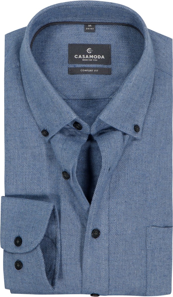 CASA MODA Sport comfort fit overhemd - structuur - middenblauw