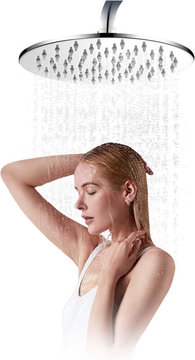 SnelShoppen - Verstelbare Regen Douchekop 19 cm RVS - 360° Instelbare Waterstroom met Anti-Kalk Siliconen Nozzle voor Luxe Douche Ervaring