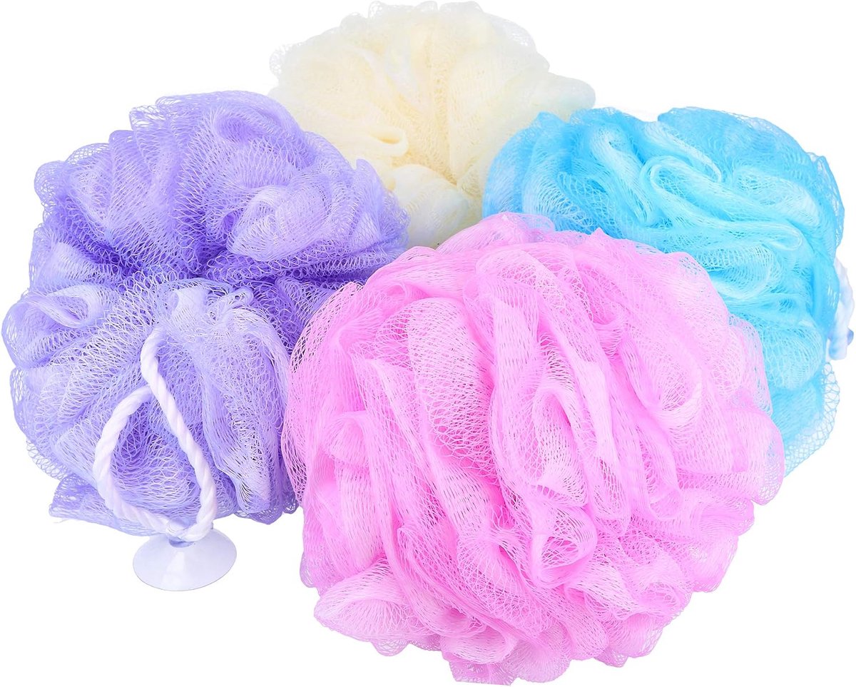 SnelShoppen - 4 XL Douche Sponzen – Was Sponzen voor de Douche – Massage Sponsen in Mooie Kleuren [Selectie Varieert] (4 Stuks - XL)