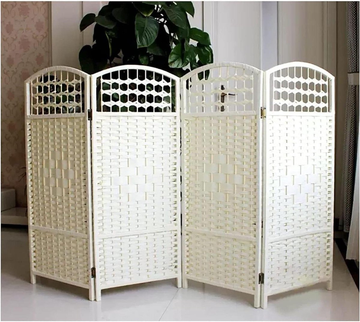 Rotan Kamerscherm - Privacyscherm Kamerverdeler - Ruimte Afscheiden - Handgeweven Natuurlijk Rotan - 80x40cm - Wit
