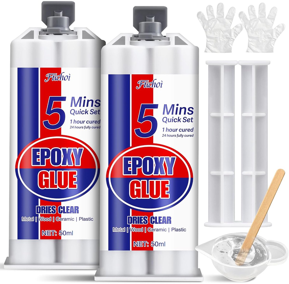 SnelShoppen - 2K Epoxy Lijm, Extra Sterk, 100 ml, Snelle Uitharding in 5 Minuten, Ideaal voor Metaal, Kunststof, Hout, Glas, Steen, Keramiek, Waterdic