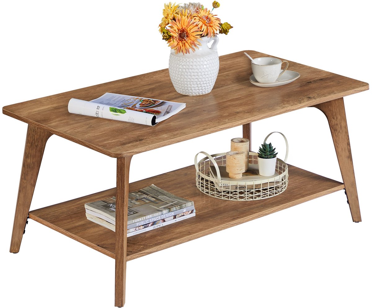 Songmics Ronde salontafel met 2 planken - 100 x 55 x 45 cm - Aardbruin