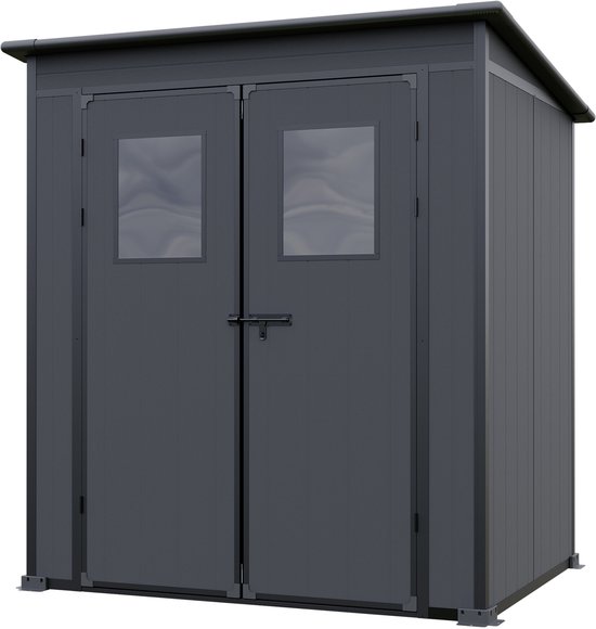GFP Primeyard Kunststof tuinschuur 176x129x199 cm tuinhuis antraciet