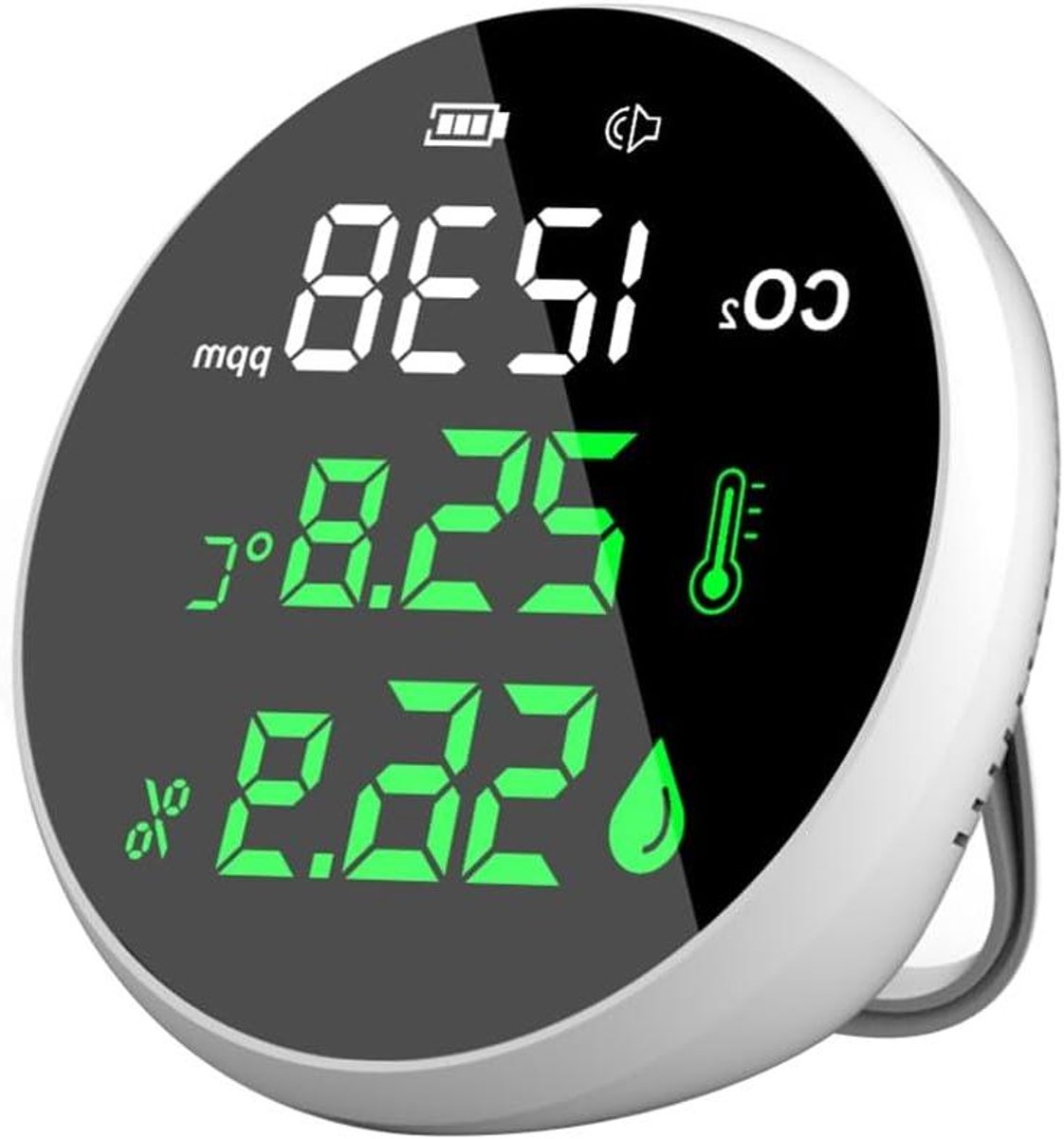 Koolstofdioxide Meter - CO2 Sensor Luchtkwaliteit - Luchtkwaliteit Meten - Geïntegreerde Temperatuur Vochtigheid - 12 x 12 x 5 cm