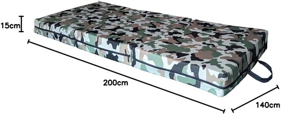 Opvouwbare Matras - Gastenmatras Futon - Extra Slaapplek - Vuilafstotende Hoes - 140x200 Cm - Camouflage — afbeelding 5
