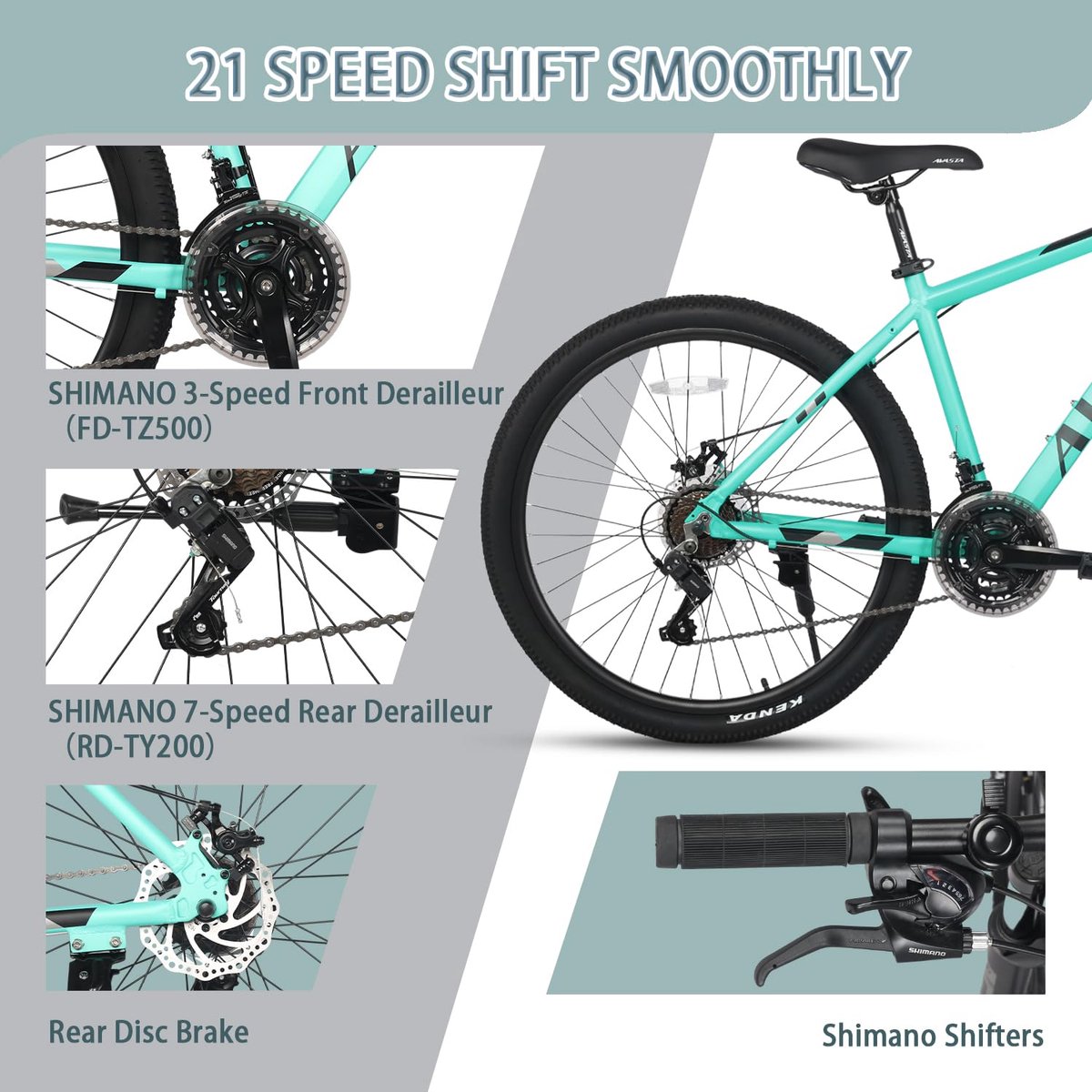 SnelShoppen - AVASTA AV300 Mountainbike 26 Inch met Licht Aluminium Frame, 21 Versnellingen, Voorwielophanging en Schijfremmen, Groen voor Recreatief