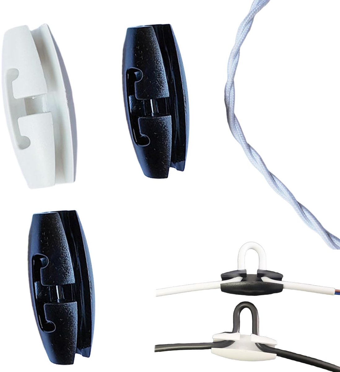 SnelShoppen - 3 Stuks Kabelverkorters voor Hanglampen en Lampkabels, Verlichtingskabel Verkorte Set (2 Zwart, 1 Wit), Koordlengteversteller voor Ø 6,5