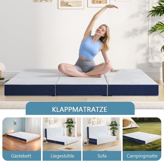 Inklapbare Vouwmatras 120 x 195 cm - Opvouwbaar Comfortabel Gastenmatras voor Camping en Thuis van Unipower — afbeelding 3