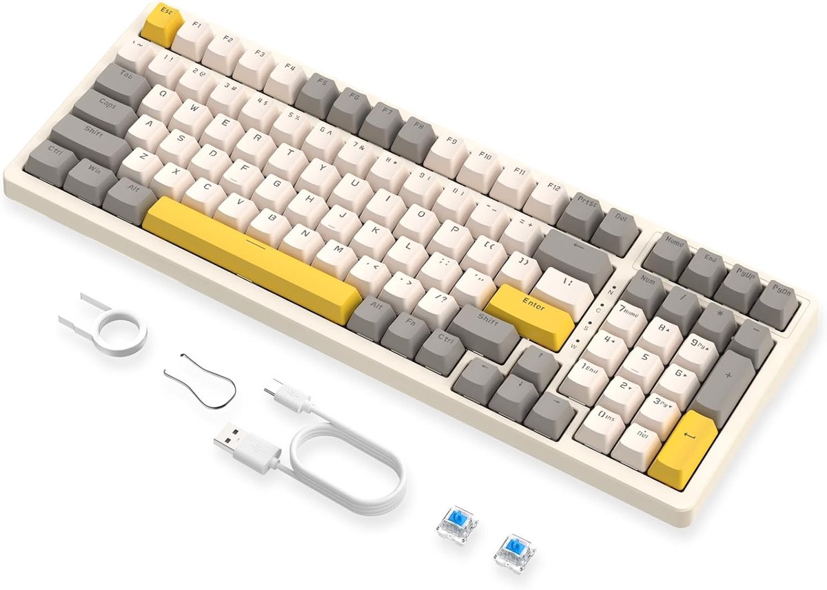 SnelShoppen - Magic-Refiner K3MAX Bedraad Mechanisch Toetsenbord, Hot Swappable Gaming Toetsenbord met 18 RGB Verlichting, 100 Toetsen Anti-Ghosting T