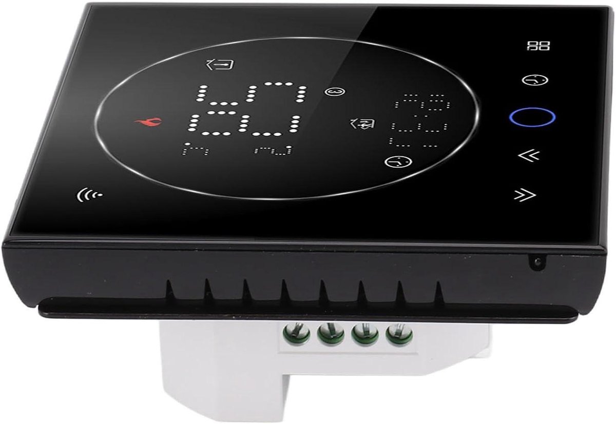Slimme Thermostaat - Wifi Thermostaat - Energie Besparen - LED Kleurenscherm - 13mm Dun - Zwart
