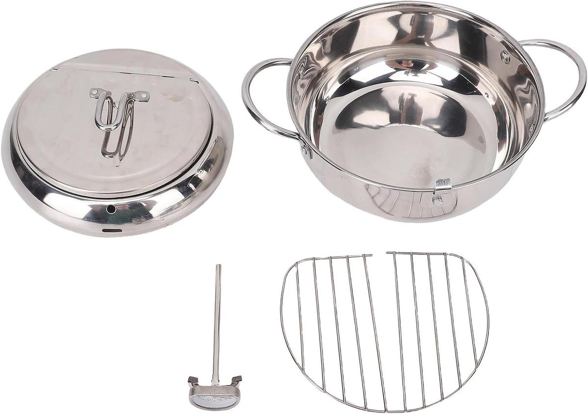 Frituurpan RVS - Friteuse met Thermometer - Frituren van Snacks - Met Olie Afvoer - 2.2 Liter - Zilverkleurig
