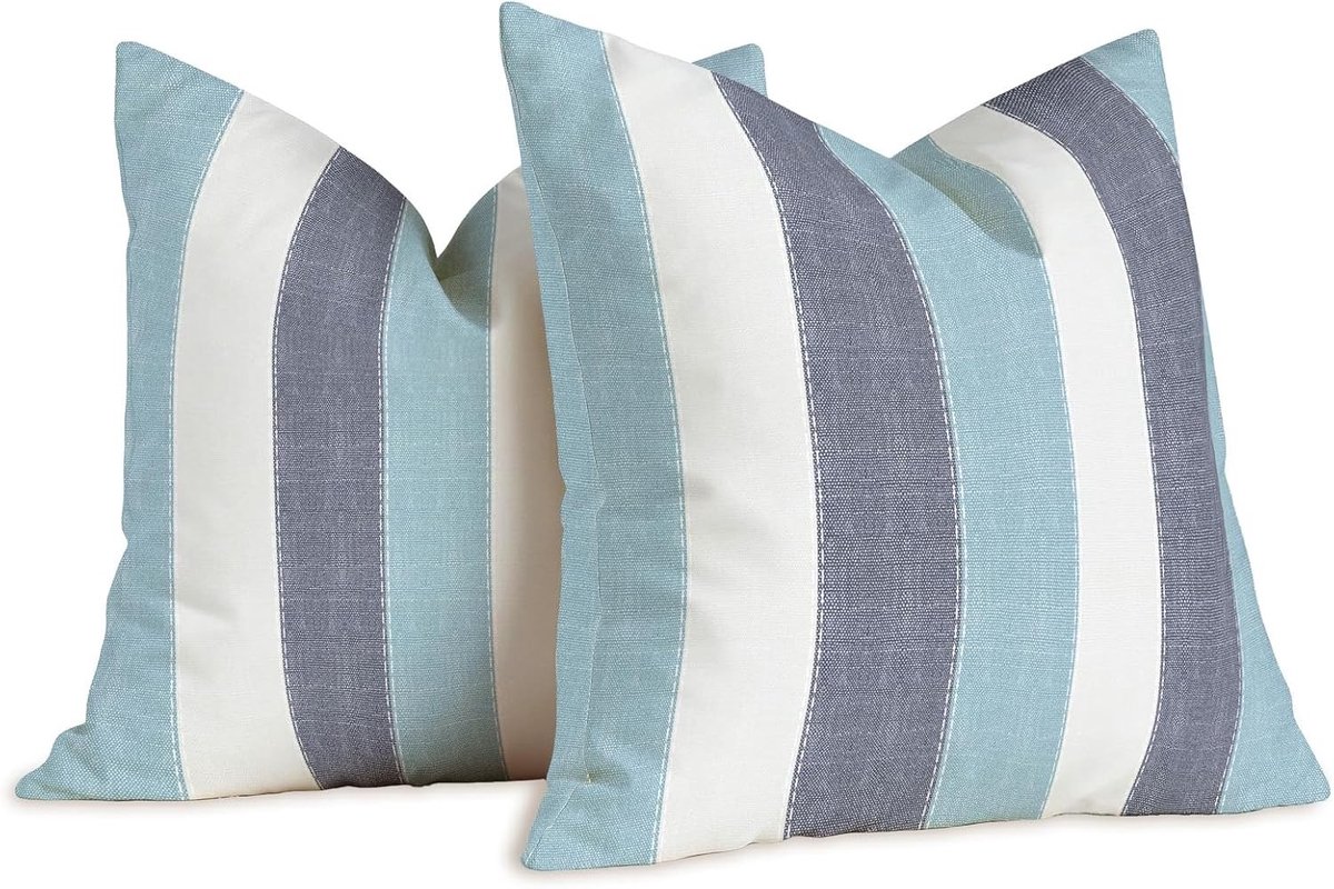 Set van 2 Kussenhoezen met Witte Strepen 40 x 40 cm, Moderne Linnen Kussens voor Bank en Woonkamer, Vintage Decoratie