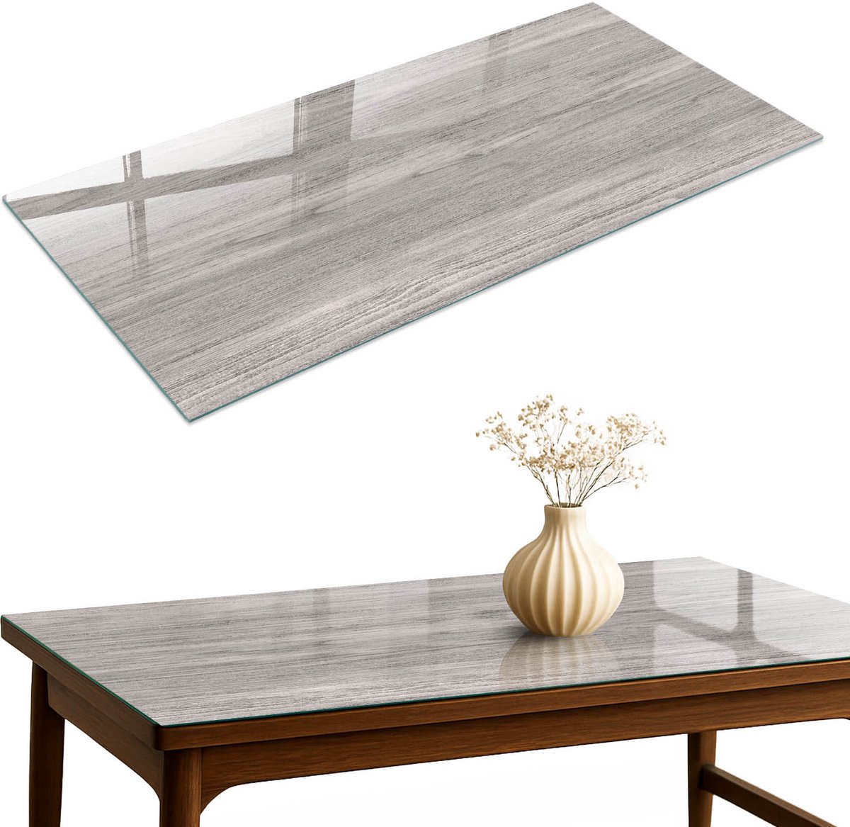 ArtPrintCave Gedempt hout Glazen Tafelblad 120x60 cm - Tafelblad Rechthoek - Grijs Keukentafel - Texturen Terrastafel