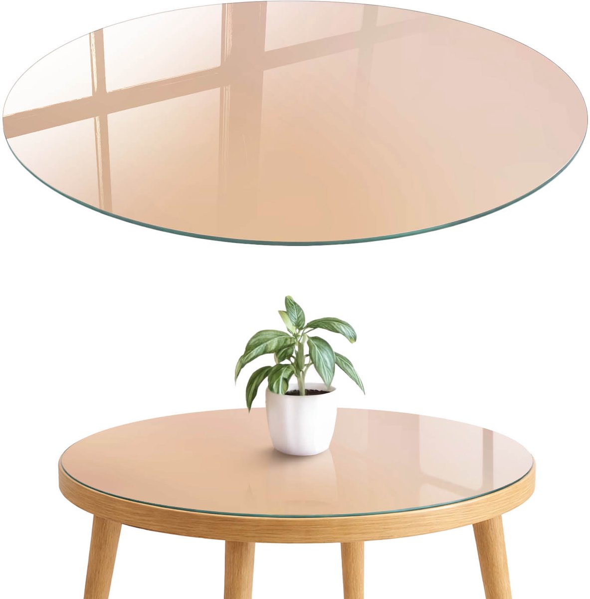 ArtPrintCave Beige kleurovergang Glazen Tafelblad fi70 cm - Tafelblad Rond - Beige Keukentafel - Achtergronden en patronen Glazen Eettafel