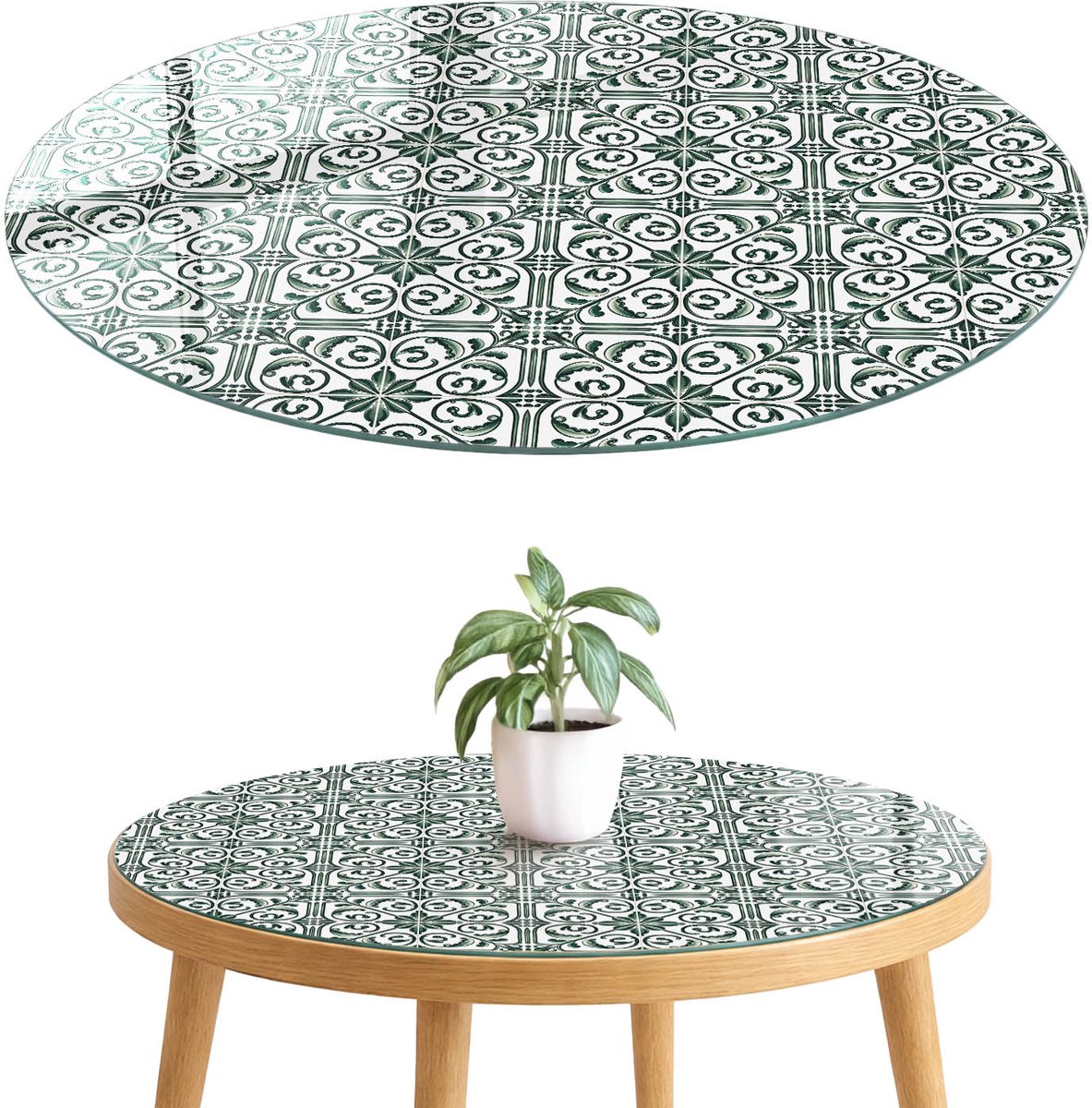 ArtPrintCave Vintage stijl Glazen Tafelblad fi70 cm - Tafelblad Rond - Turkoois Glazen Eettafel - Achtergronden en patronen Glazen Eettafel