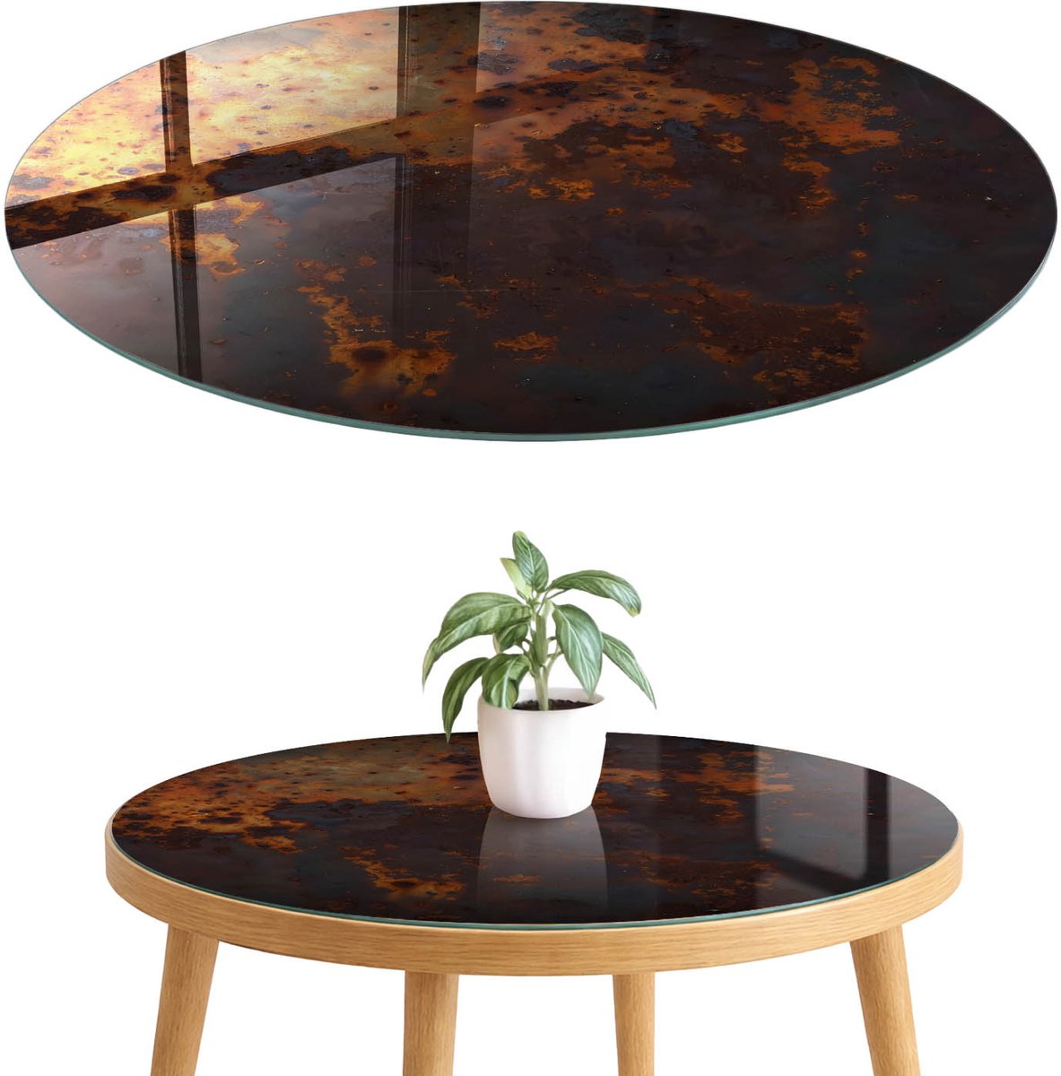 ArtPrintCave Industriële textuur Glazen Tafelblad fi70 cm - Tafelblad Rond - Bruin Glazen Eettafel - Texturen Glazen Eettafel