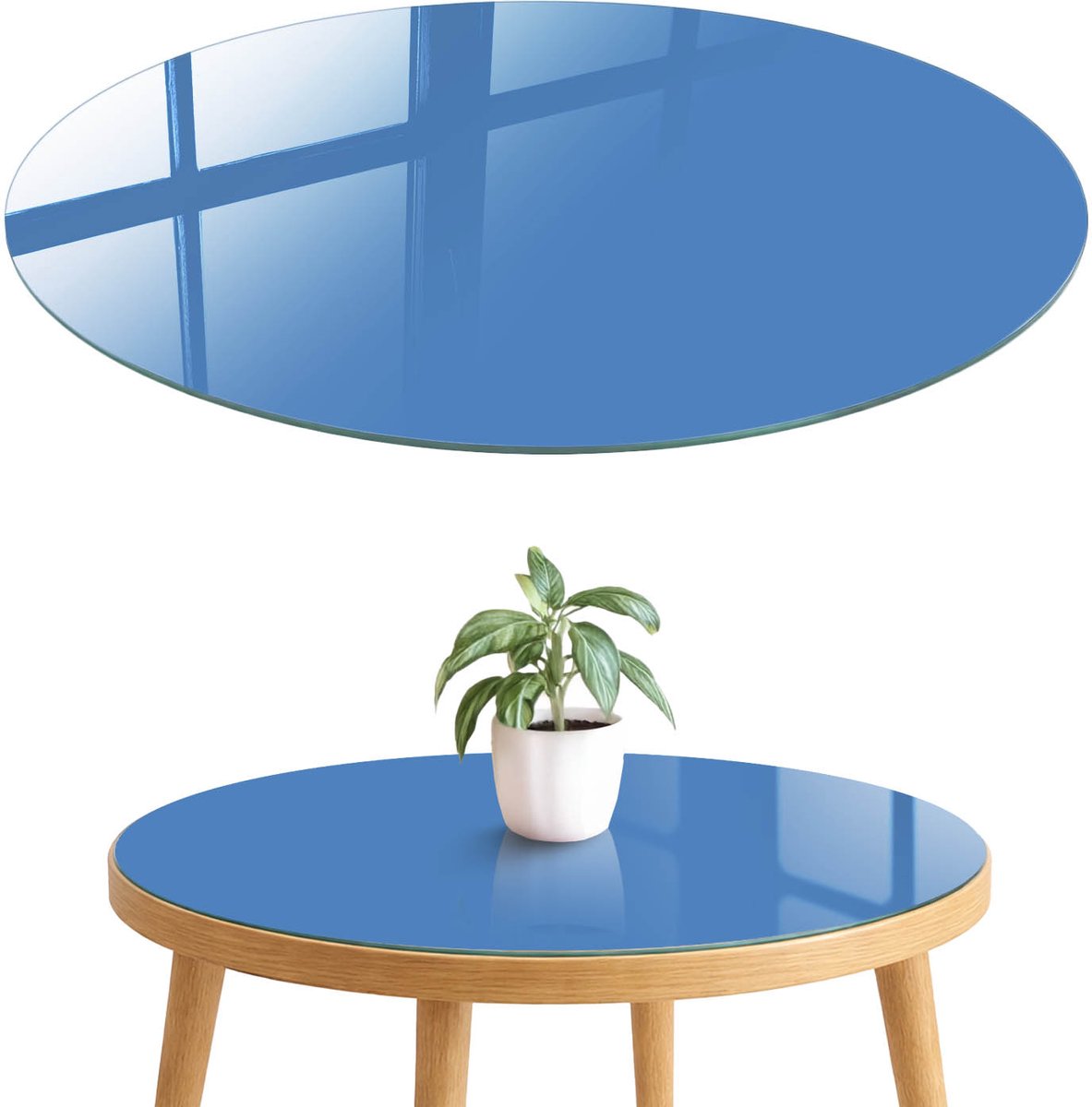 ArtPrintCave Blauwe kleur Glazen Tafelblad fi70 cm - Tafelblad Rond - Blauw Keukentafel - Achtergronden en patronen Terrastafel