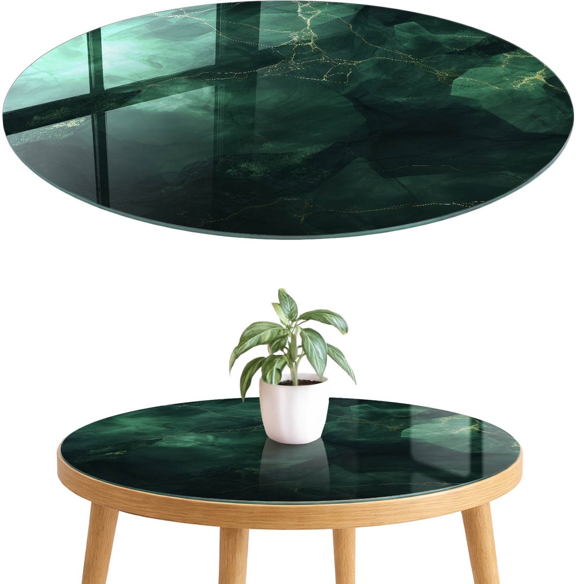 ArtPrintCave Groen Geheim Glazen Tafelblad fi70 cm - Tafelblad Rond - Groente Keukentafel - Abstractie Glasplaat
