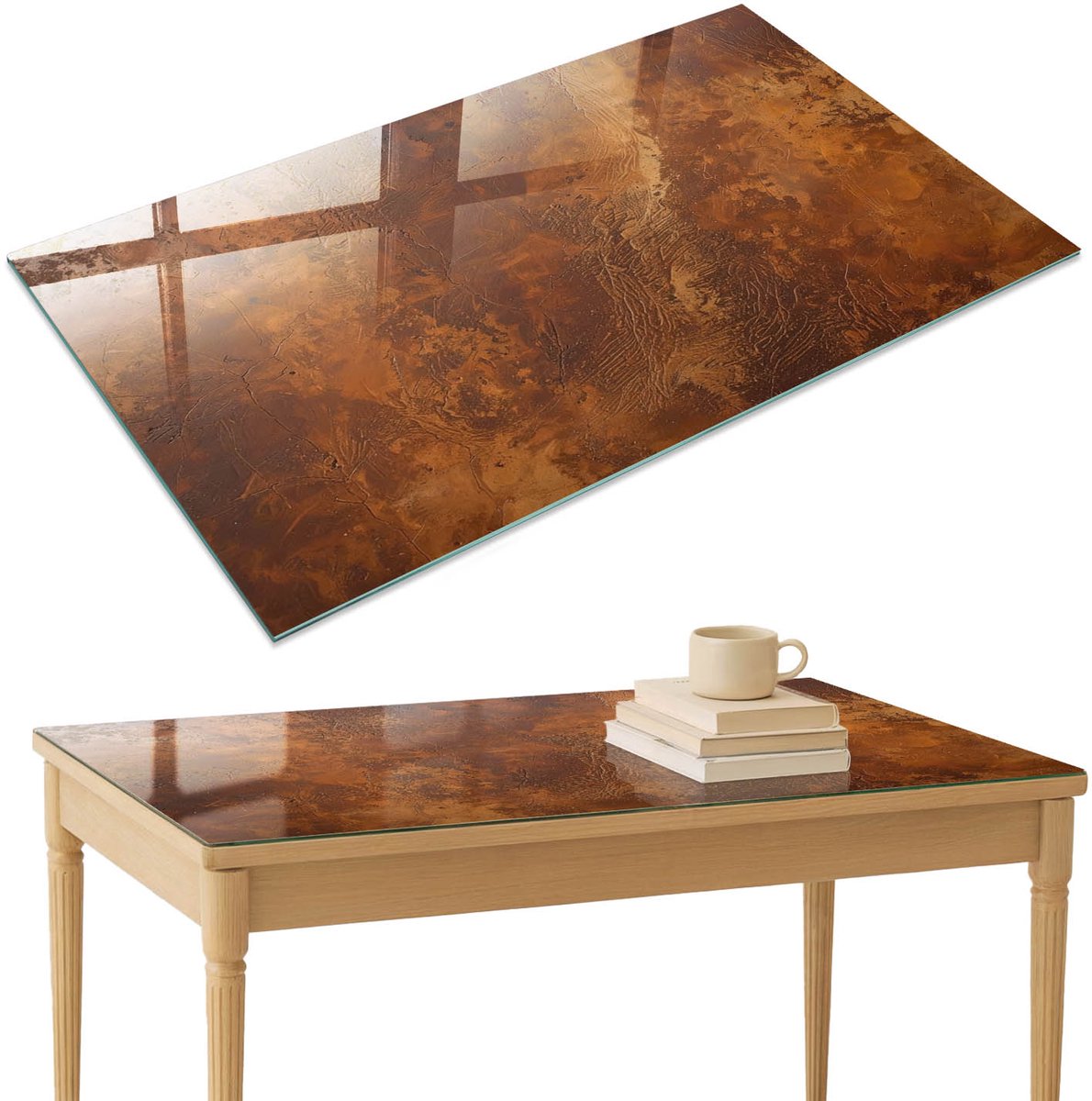 ArtPrintCave Aardtextuur Glazen Tafelblad 120x80 cm - Tafelblad Rechthoek - Bruin Glazen Eettafel - Texturen Glazen Eettafel